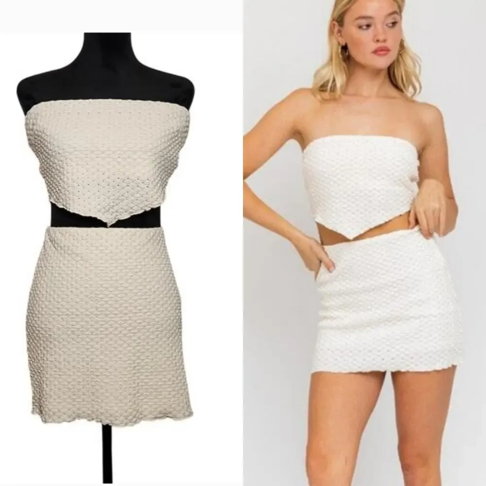 LE LIS NWT 2Pc Knit Scarf Tube Top and Mini Skirt, Size Large